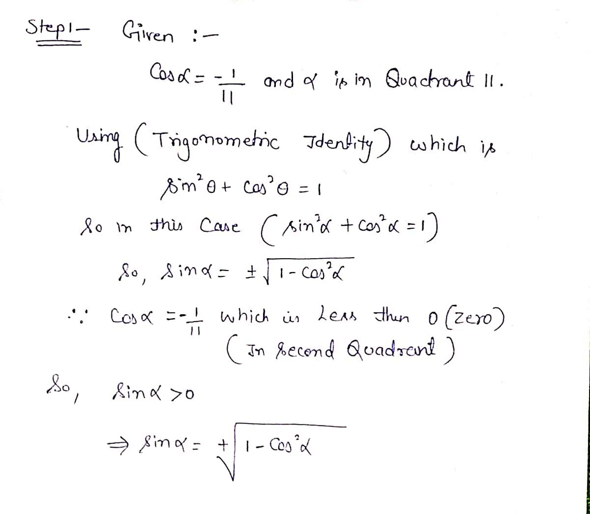 Trigonometry homework question answer, step 1, image 1